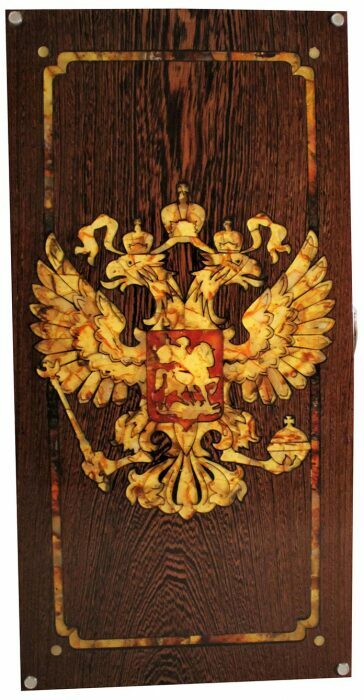 Нарды из ценных пород дерева и янтаря "Герб Российской Федерации"