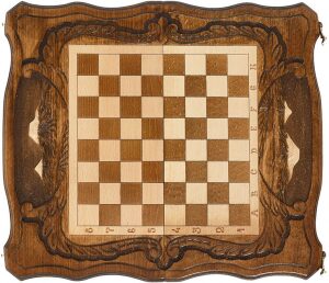 Carved chess, backgammon and checkers from beech "Mountain peaks" small