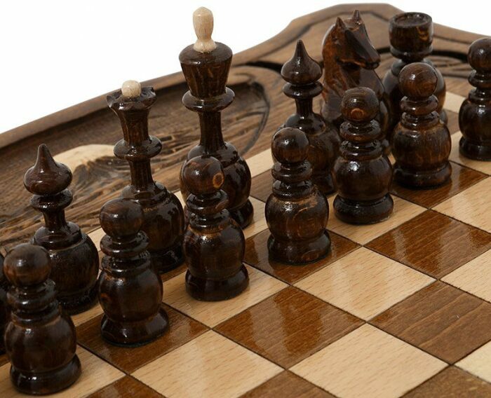 Carved chess, backgammon and checkers from beech "Mountain peaks" small