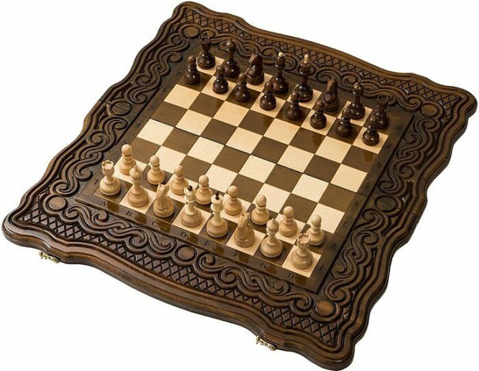 Carved "Wave" small game set (chess and backgammon)