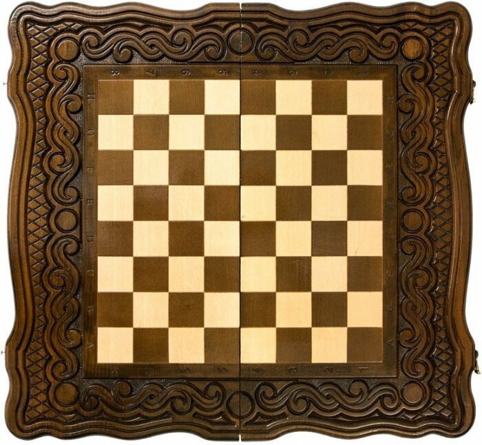 Carved "Wave" small game set (chess and backgammon)