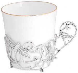 Кофейная чашка "Стрекоза" с подстаканником из серебра