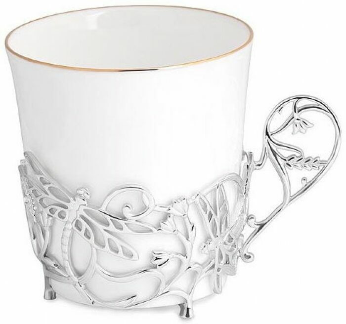 Кофейная чашка "Стрекоза" с подстаканником из серебра