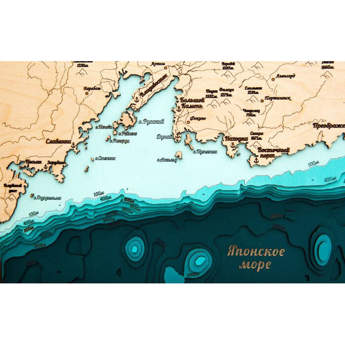 Карта южного побережья Приморского края из дерева, на заказ