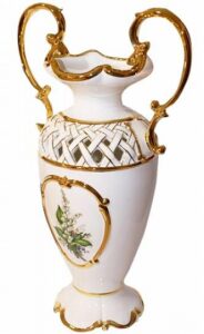 Flower vase, with handles, white with a lily of the valley pattern