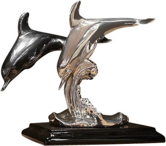 Sculpture "Two dolphins on a wave" silver-plated