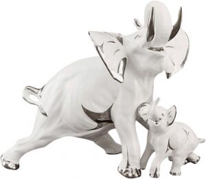 Statuette "Elephant with a baby elephant", color: white with platinum