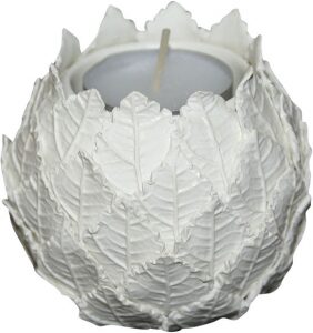 Small candle holder "Leaves", color: white