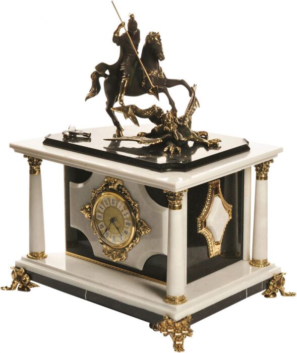 Safe-clock "George the Victorious" white marble