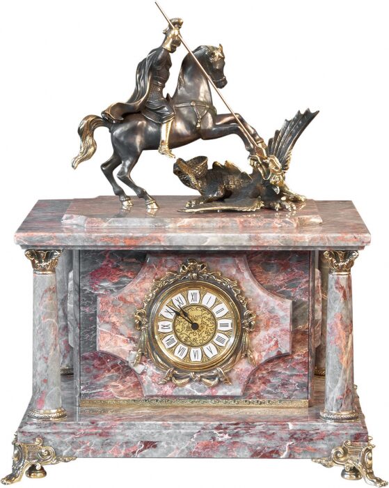 Safe-clock "George the Victorious" gray-red marble