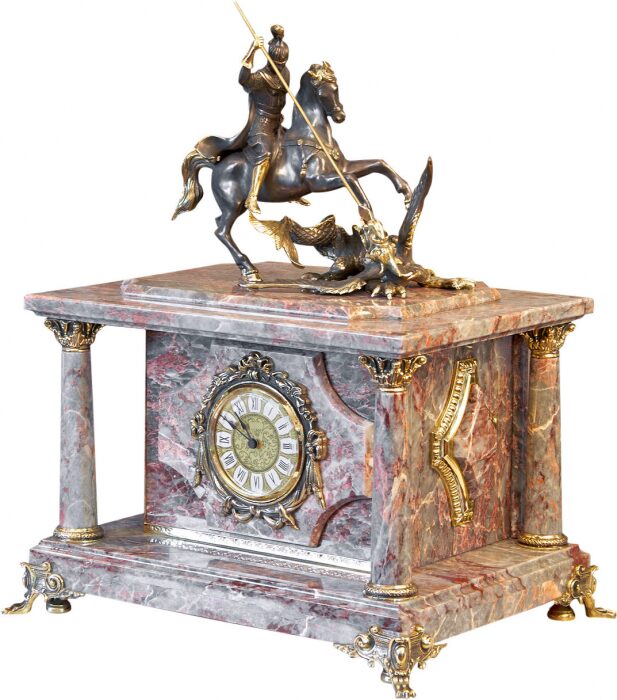 Safe-clock "George the Victorious" gray-red marble