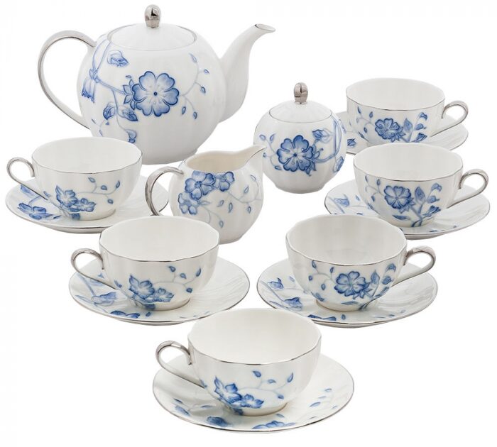 Чайный сервиз "Голубая бабочка" на 6 персон (15 предметов)