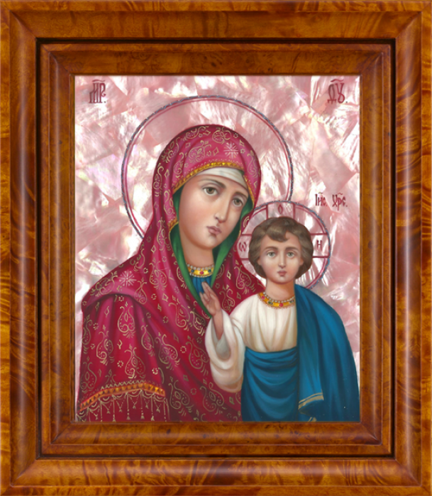 Icon of the Kazan Mother of God, small (mother of pearl, cap)