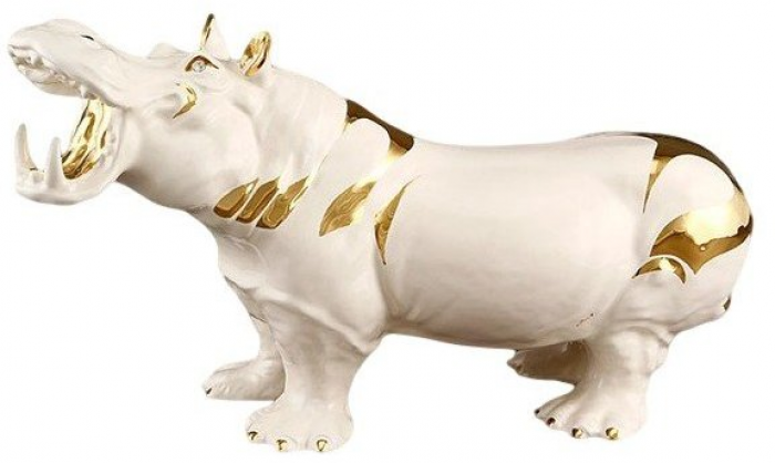 Статуэтка "Гиппопотам" (цвет слоновая кость с золотой отделкой)