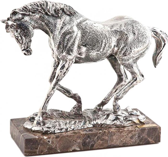 Скульптура "Лошадь рысью" посеребрение (Horse trotting, silvering)