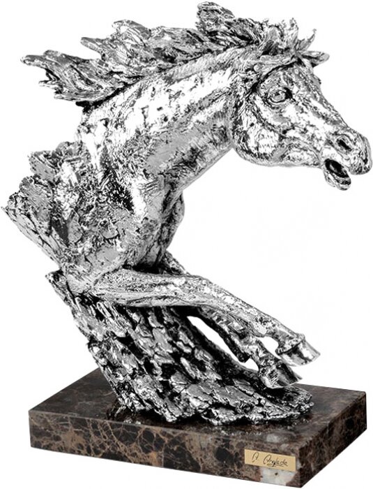 Скульптура "Конь галопом. Бюст" посеребрение (Horse galloping, bust, silvering)
