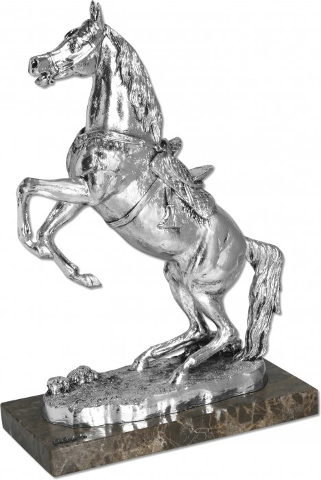 Скульптура "Арабский конь на дыбах" посеребрение (Arabian horse rearing, silvering)