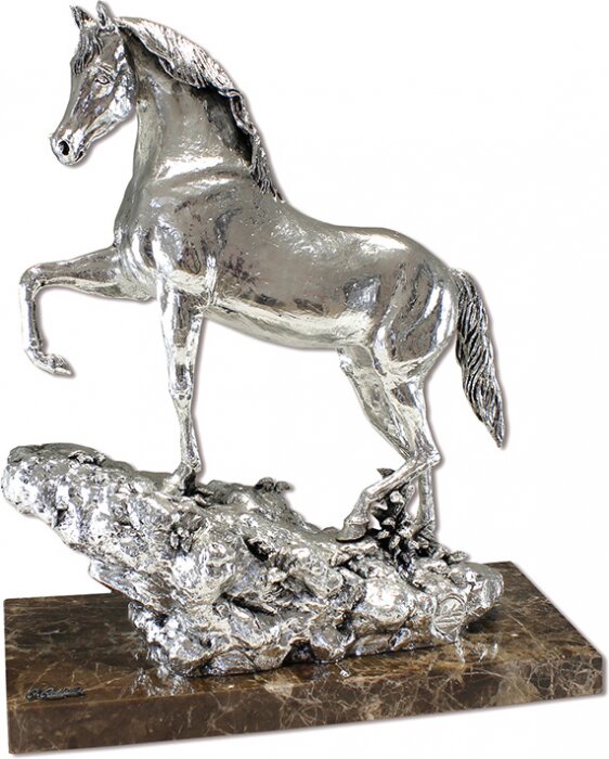 Скульптура "Арабский конь" посеребрение (Arabian horse, silvering)