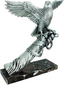 Скульптура "Сокол садится на руку" посеребрение (Falcon perched on arm, silvering)