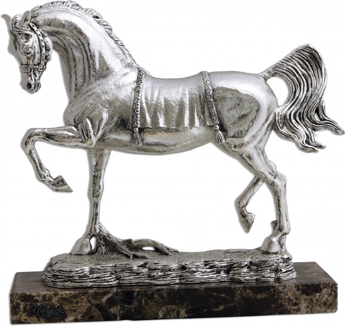 Скульптура "Арабская лошадь рысью" посеребрение (Arabian horse trotting, silvering)