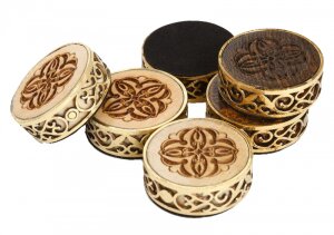 Set of carved Backgammon chips with bronze