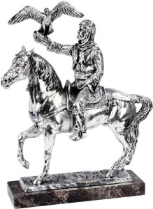 Скульптура "Всадник с соколом" посеребрение (Rider with falcon, silvering)