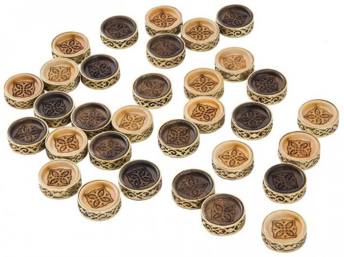 Set of carved backgammon chips with bronze 205