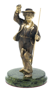 Bronze and serpentine statuette "The Fishing Boy"