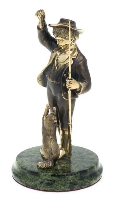 Bronze and serpentine statuette "The Fishing Boy"