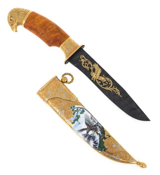 Нож с эмалями "Орел" дамаск, Златоуст