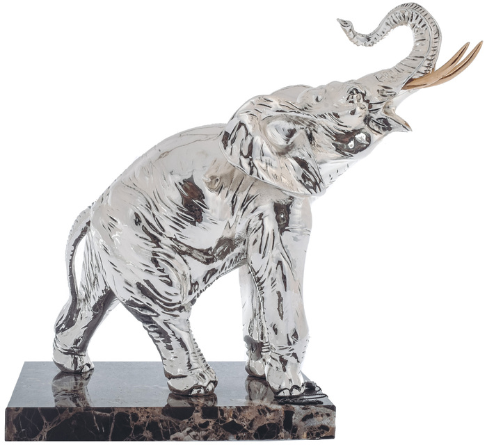 Скульптура "Слон" большой, посеребрение (Elephant, large, silvering)