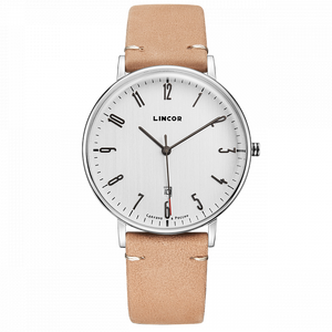 Наручные кварцевые часы Lincor белые с бежевым ремешком