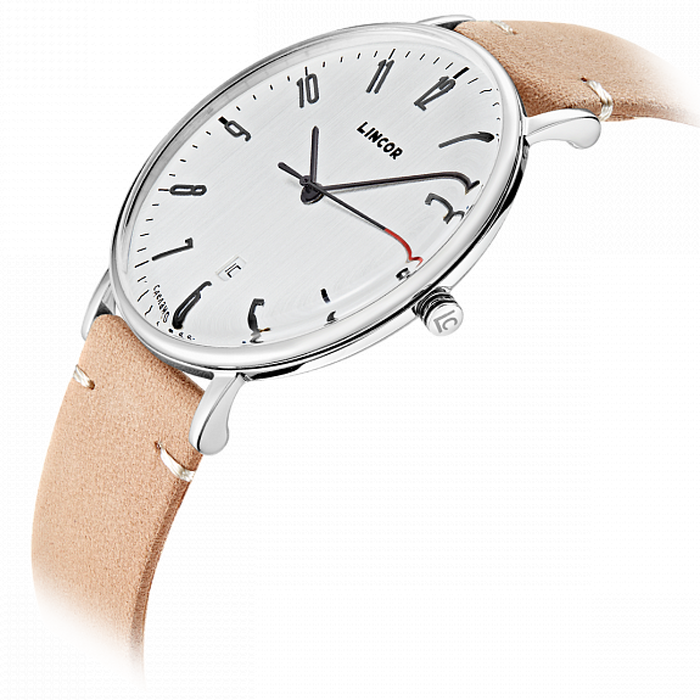 Наручные кварцевые часы Lincor белые с бежевым ремешком