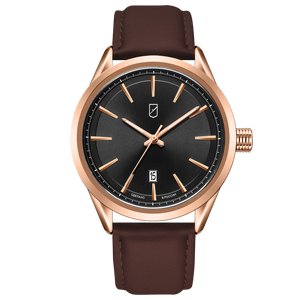 Quartz wrist watch UCHZ "Spectr" black and gold with brown strap