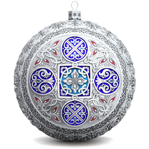 Set of 2 silver Christmas tree balls "Our Lady of Vladimir and the Savior"