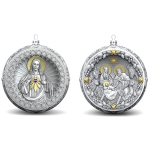 Set of 2 silver Christmas balls "Christmas and Savior"