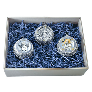 Set of 3 silver Christmas tree balls "Angel, Angel Phenomenon and the Virgin of Vladimir"