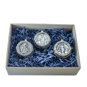 Set of 3 silver Christmas tree balls "The appearance of an angel, the Savior and the Madonna"