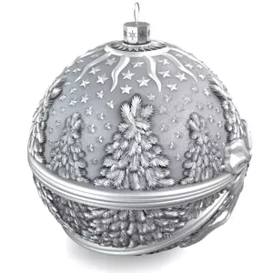 Set of 4 silver Christmas balls "Angel, Bells, Winter Fairy tale and Happy childhood"