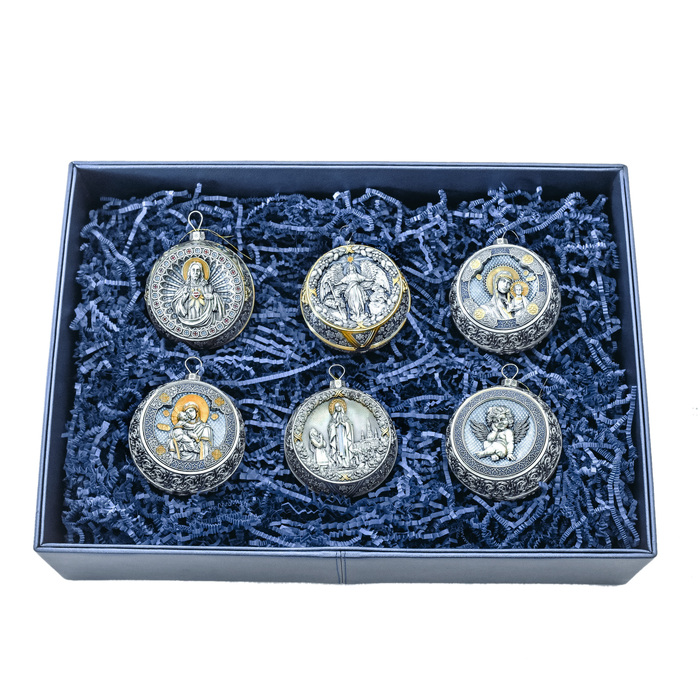 Set of 6 silver Christmas balls "Orthodox"