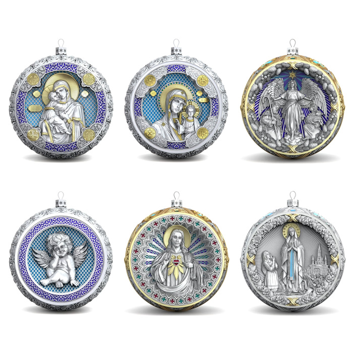 Set of 6 silver Christmas balls "Orthodox"