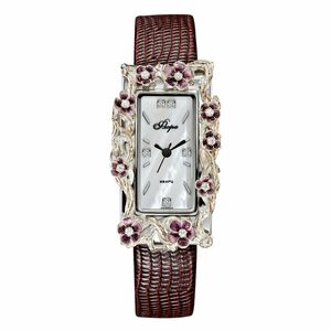 Lincor Flora Sakura Quartz Wrist Watch with Burgundy Strap