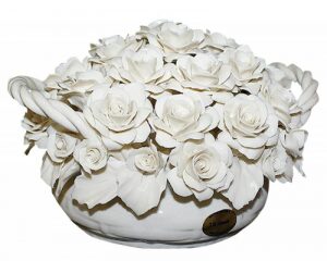 Ceramic flowers in a basket "White roses"