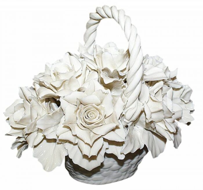 Decorative basket "White roses" with one handle