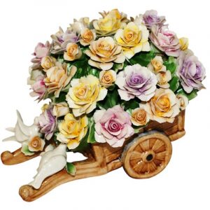 Decorative trolley with colorful roses and birds