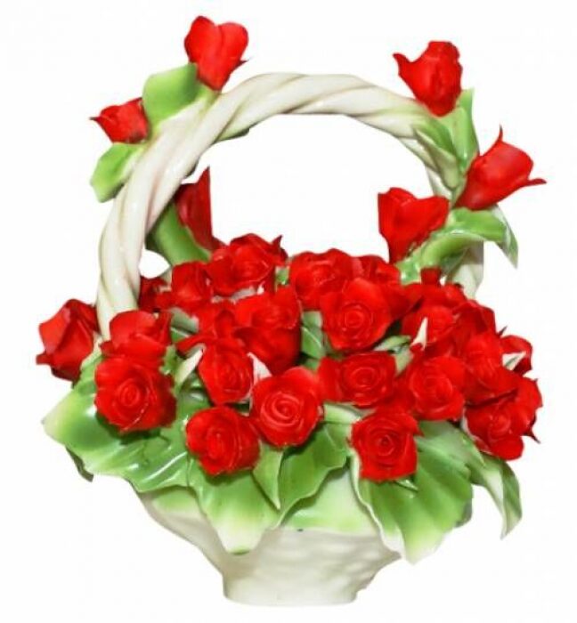 Decorative basket with a handle with red roses