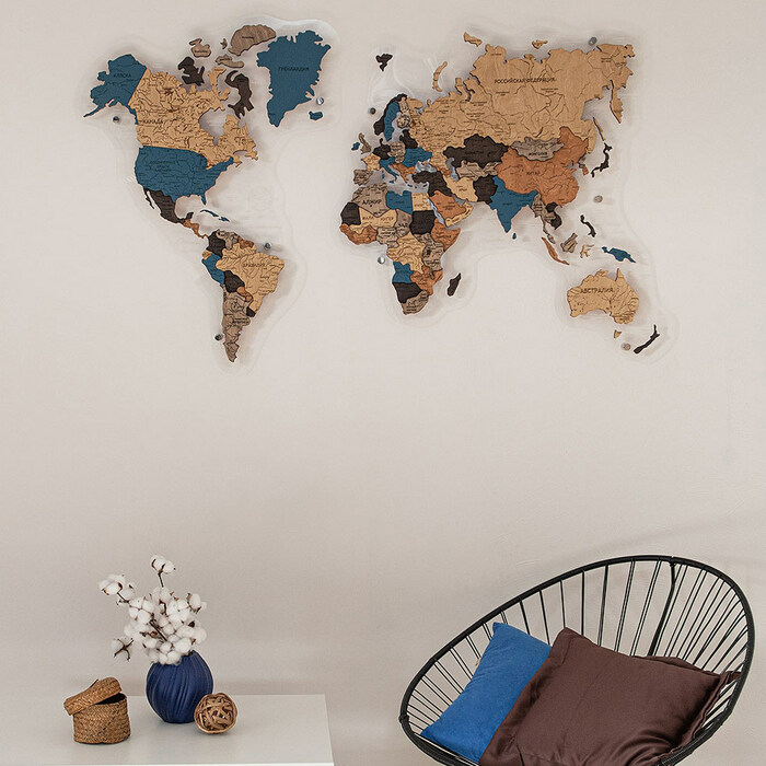 Карта мира, многоуровневая 3D "Indigo", на заказ