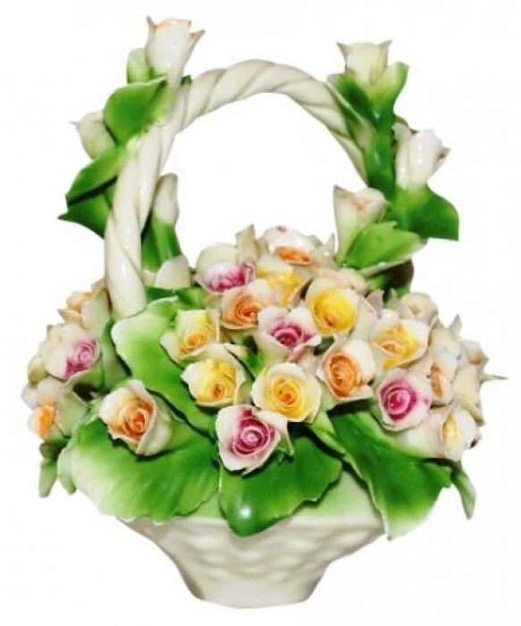 Decorative basket with a handle with colorful roses