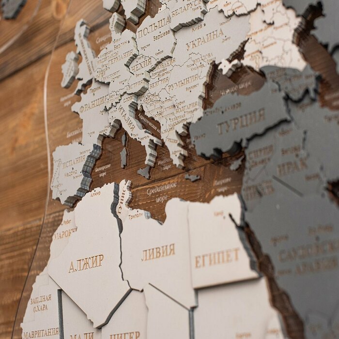 Карта мира, многоуровневая 3D "Silver Moon", на заказ