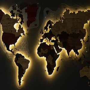 Карта мира из ценных пород дерева 3D "Экзотика", на заказ
